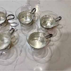 Vintage Set Of 5 BMF Germany Silver Plated Tea Cup & Glass inserts 1960s